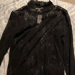 Mesh, floral mock neck long sleeve